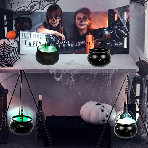 Large Plastic Black Cauldron with String Lights V382459