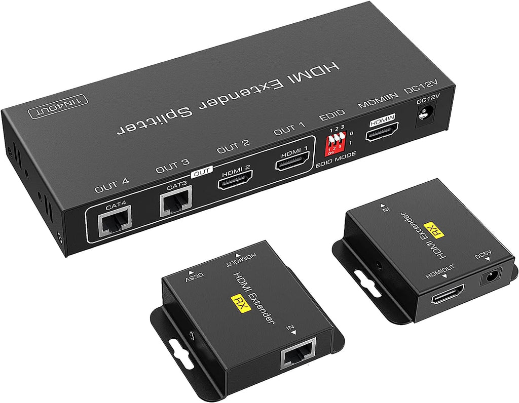 HDMI Extender Splitter 1x2 165ft/50m Over Cat5e/Cat6/7 with 2 Loop-Out Local Display Repeater Balun Ethernet Sender Transmitter Receiver Support 1080P@60HZ 3D EDID POC Pack of 2 Q645