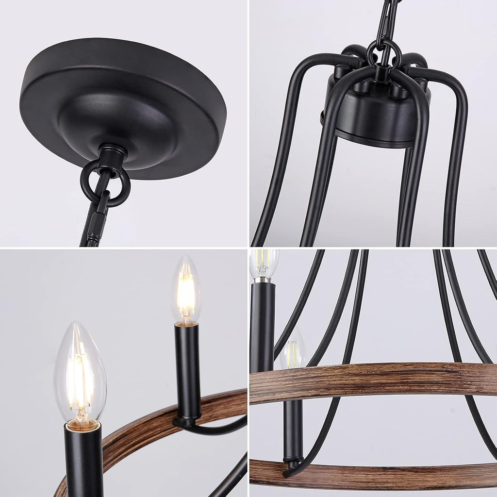 Matte Black 4-Light Metal Cage Pendant Light Chandelier N9523