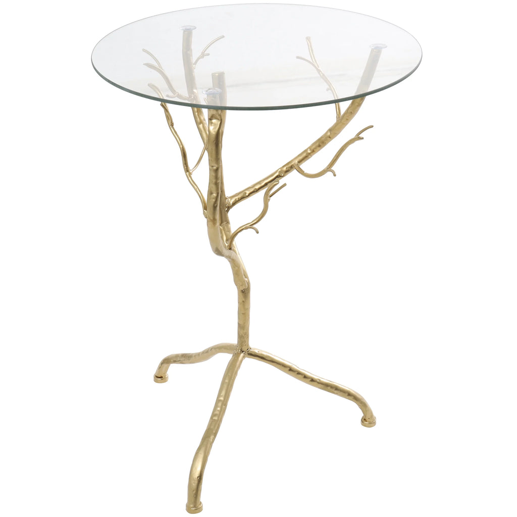 16" x 22" Gold Metal Branch Accent Table with Glass Top A5080