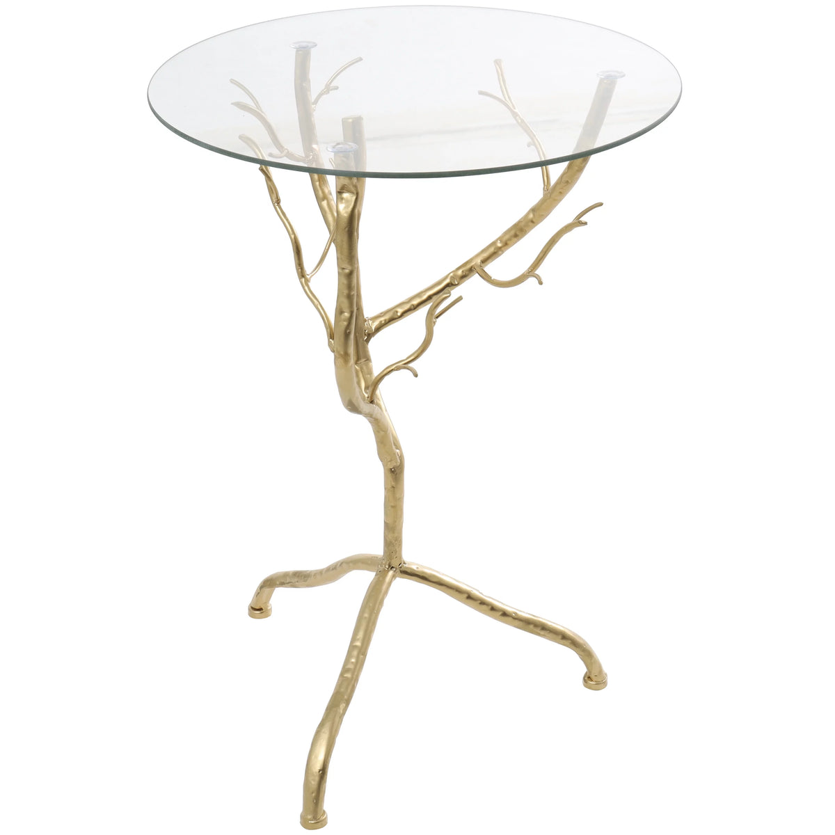16" x 22" Gold Metal Branch Accent Table with Glass Top A5080