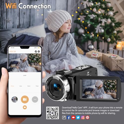 5K Video Camera 64MP Camcorder 18X Zoom WiFi Digital Camera U58388