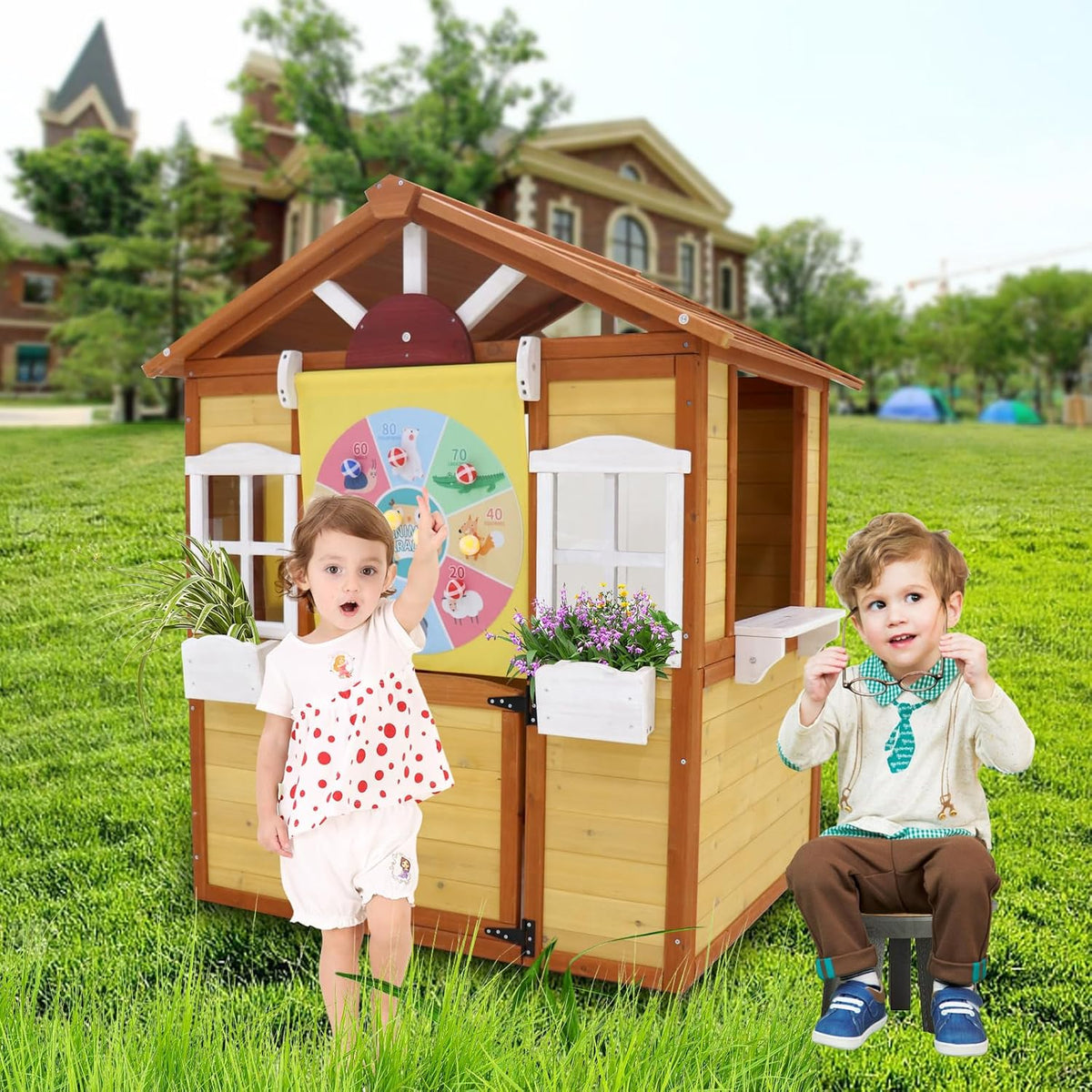Wooden Playhouse with Working Door and Windows B558617