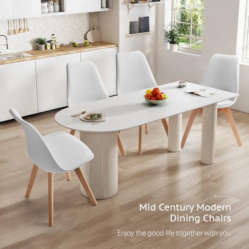 White PU Leather Dining Chairs Set of 4 with Wood Legs R156