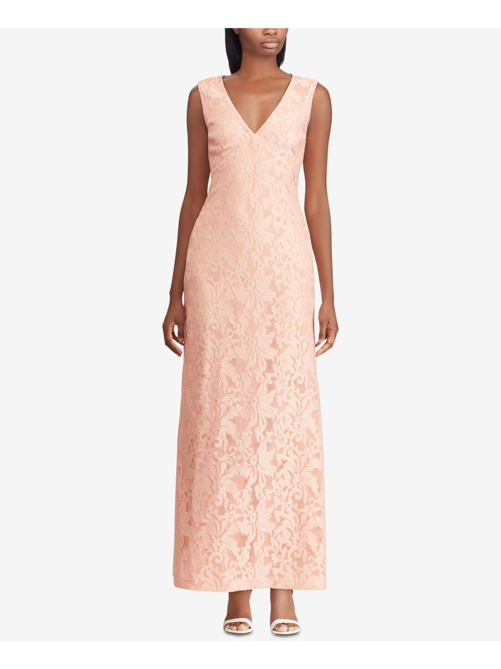 Pink Sleeveless V Neck Maxi Formal Dress S67229