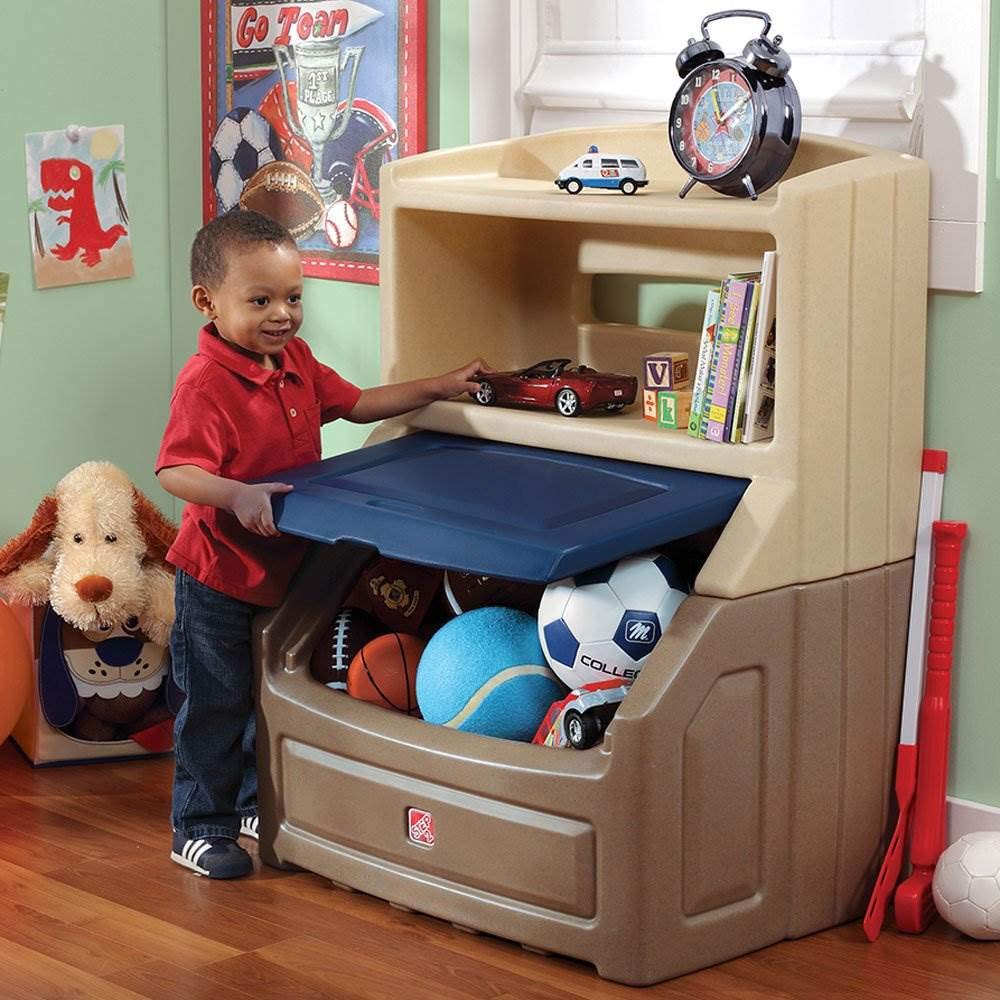 Tan/Blue Plastic Toy Box Bookcase Storage Chest D247