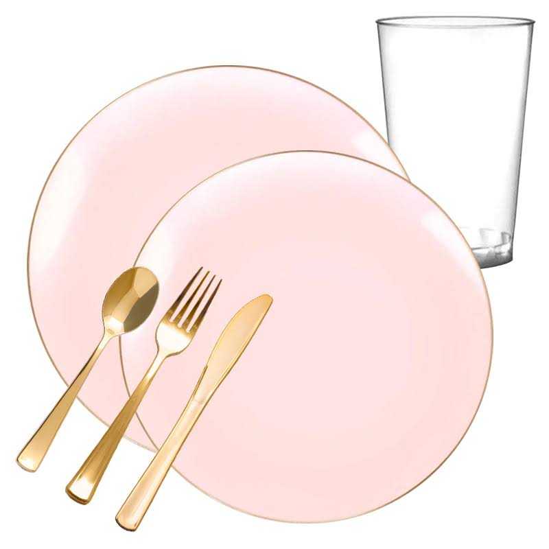 Pink with Gold Disposable Plastic Wedding Value Set E1324