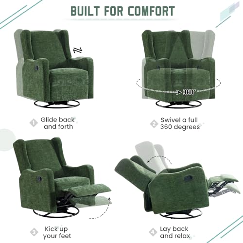 Green Chenille Swivel Glider Recliner P74656