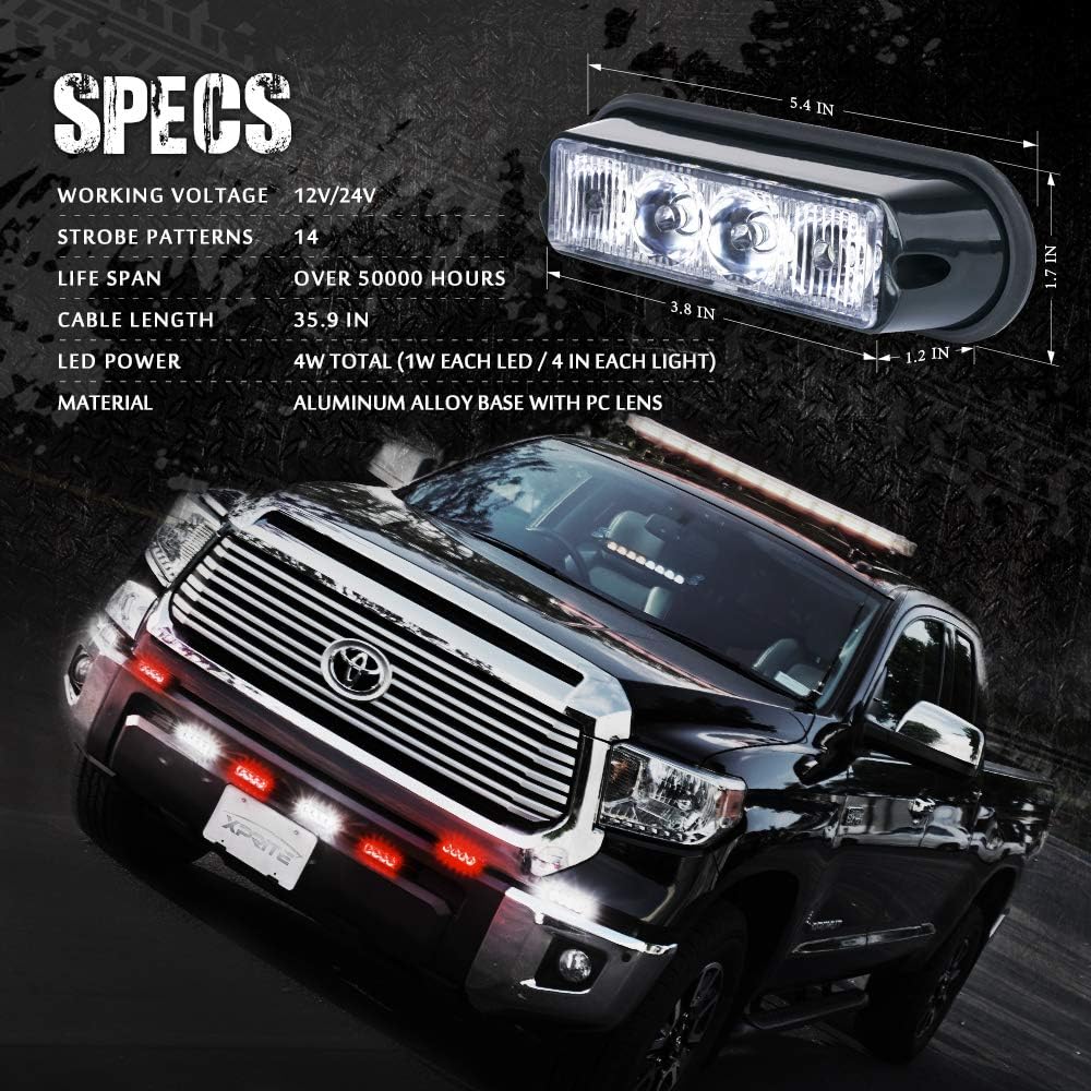 Amber Yellow & Green 4 LED 4 Watt Emergency Vehicle Waterproof Surface Mount Strobe Light Head with Clear Lens - 8 Pack W544691