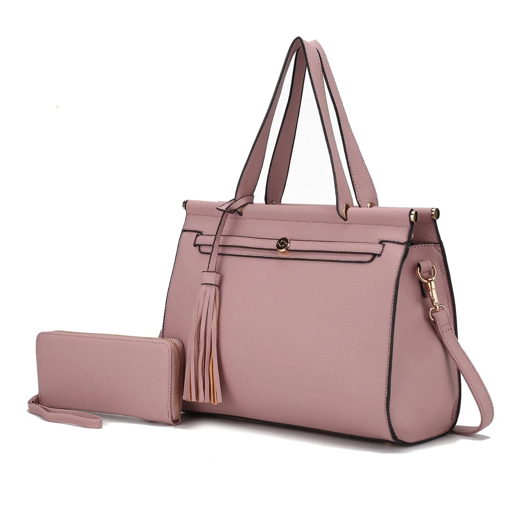 Black Vegan Leather Satchel Handbag & Wallet 2-Piece Set A9509