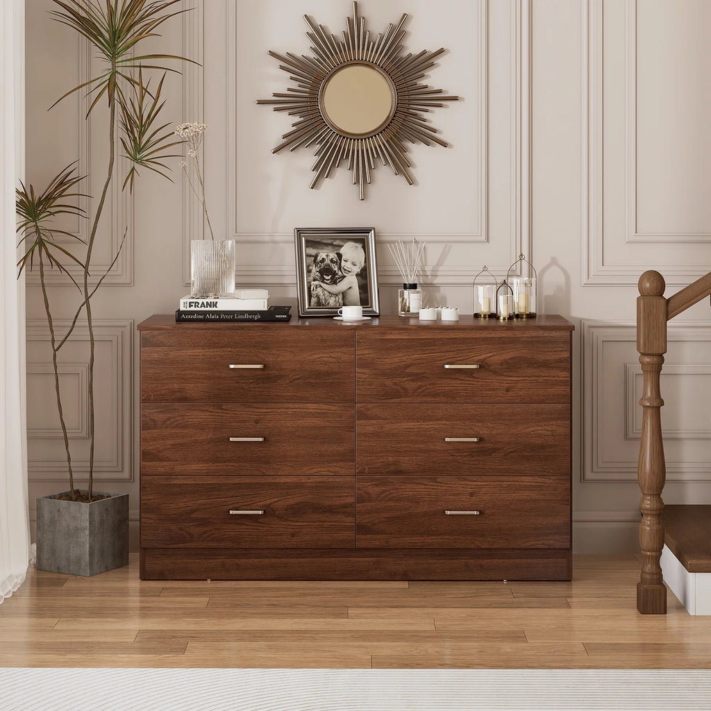 Black 6 Drawer Wood Double Dresser B9970