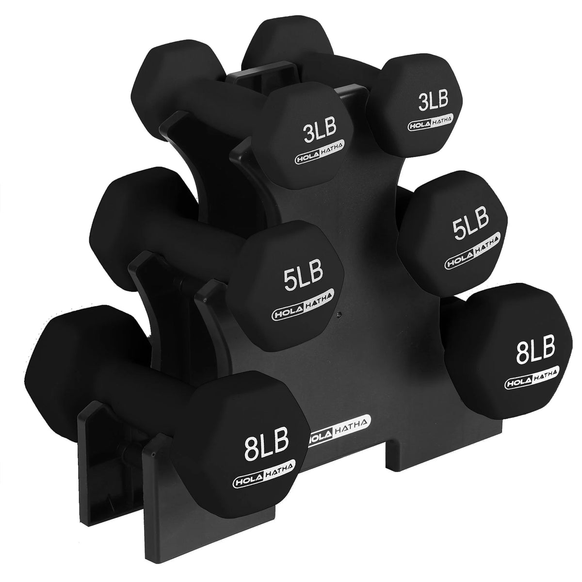 3, 5, and 8 Pound Dumbbell Hand Weight Set with Storage Rack, Black N30019