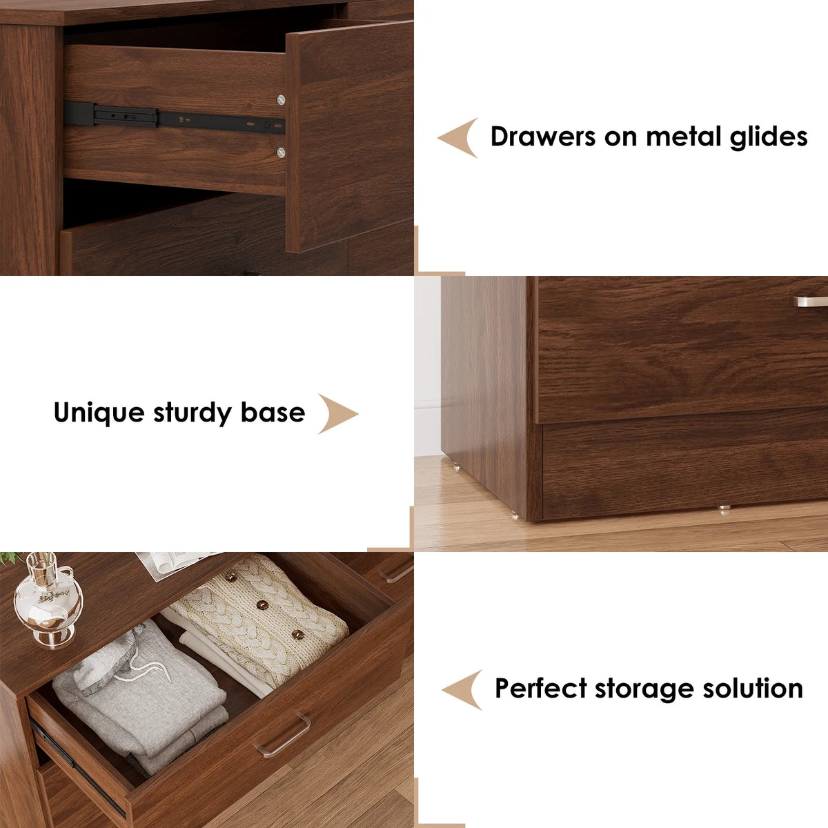 Black 6 Drawer Wood Double Dresser B9970