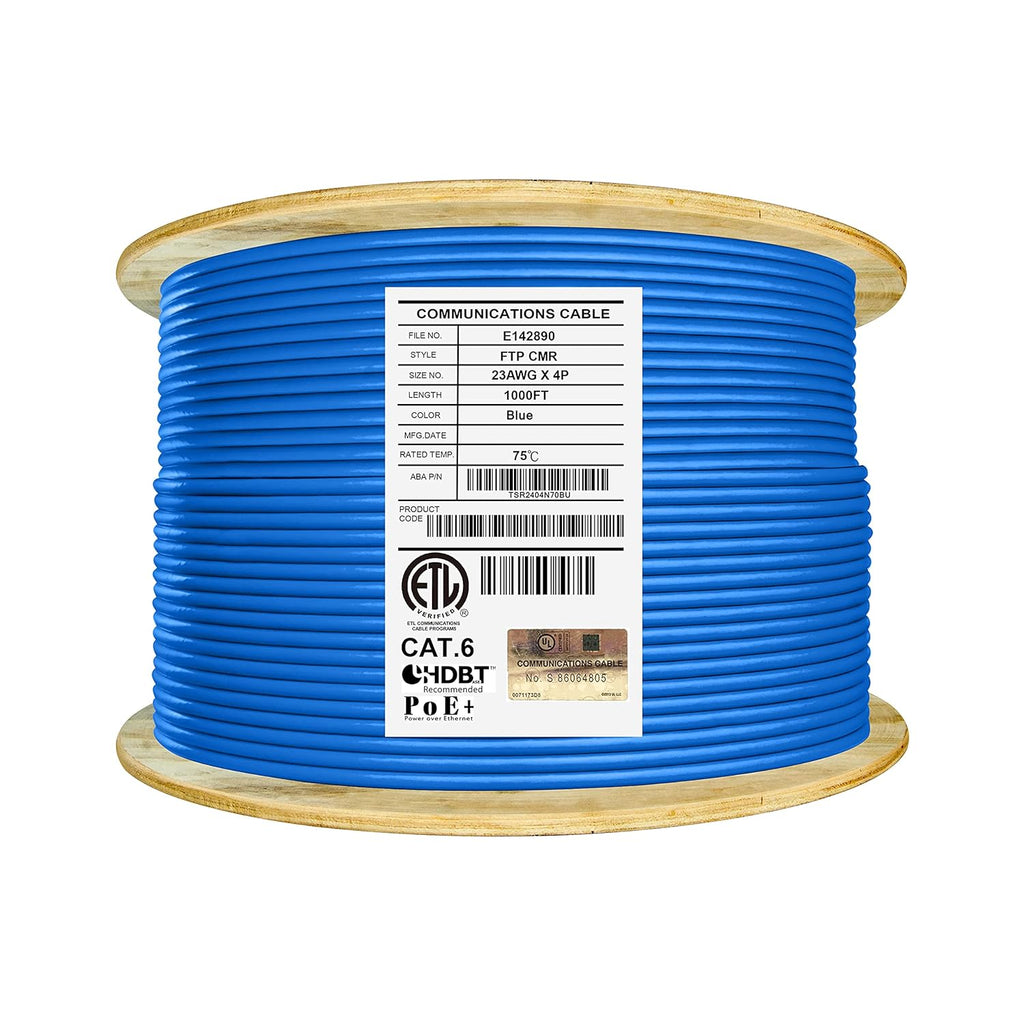 Cat6 Shielded Riser 1000ft F/UTP 23AWG Solid Bare Copper 550MHz Bulk Ethernet Cable Reel Orange I531