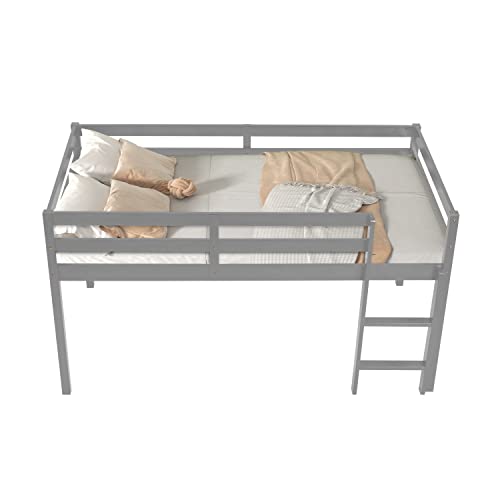 Solid Wood Twin Size Loft Bed with Ladders and Guard Rails V450