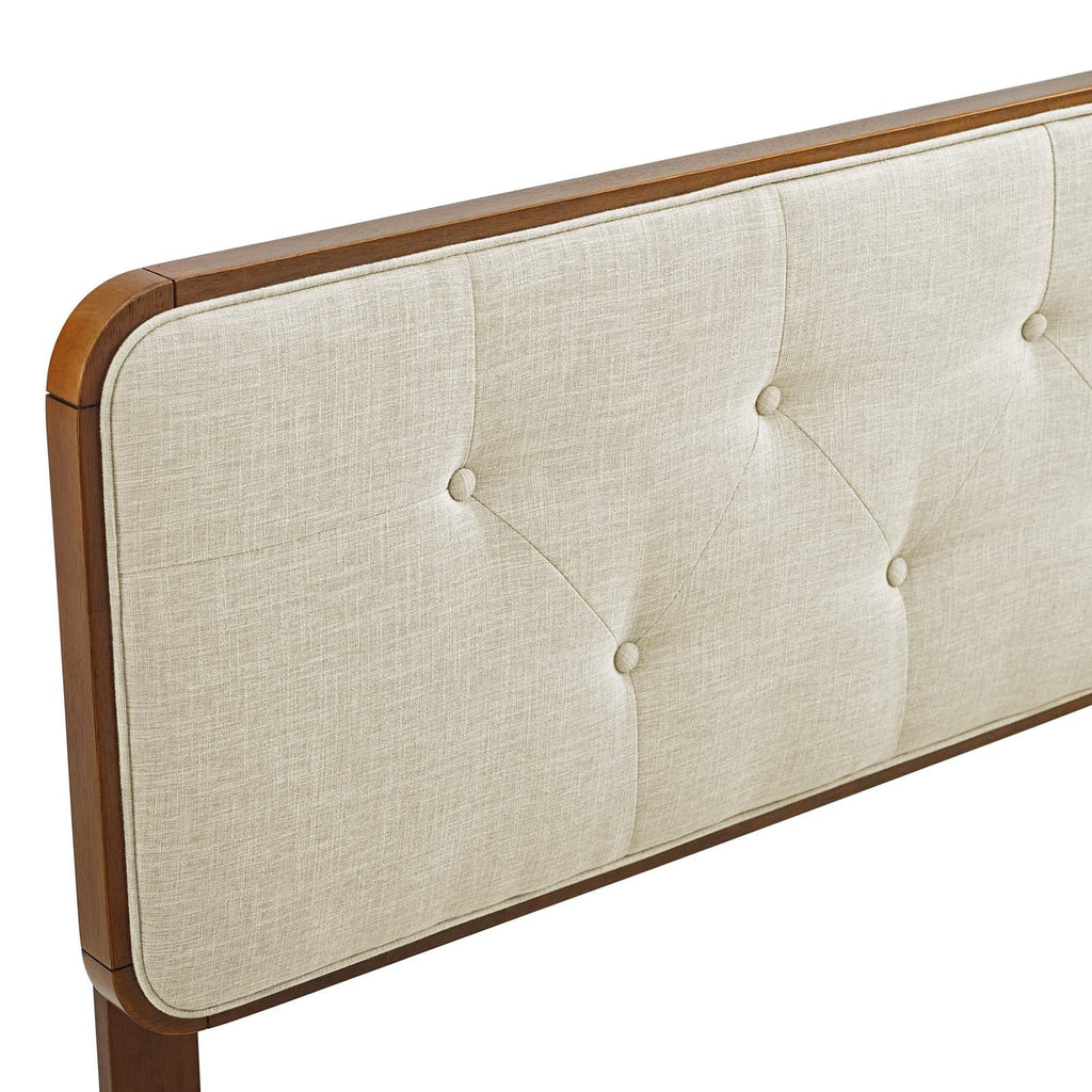 Queen Fabric and Wood Headboard in Walnut Beige L14217