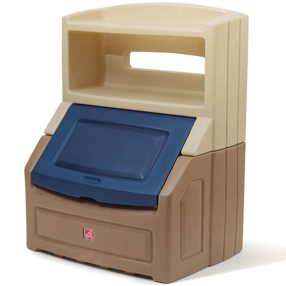 Tan/Blue Plastic Toy Box Bookcase Storage Chest D247
