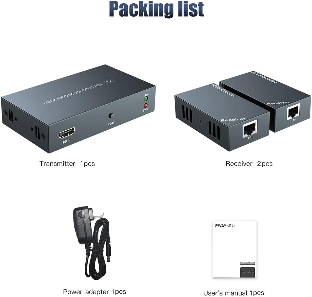 1 to 2 HDMI Extender Splitter 1080p Over 50m Ethernet with 2 Local Output I9102