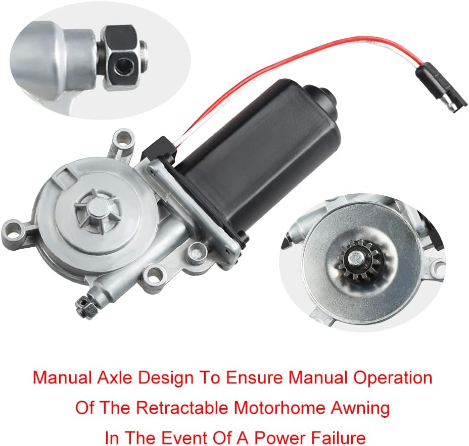RV Awning Motor Replacement with Single 2-Way Connector, 12-Volt DC, 75-RPM E8110