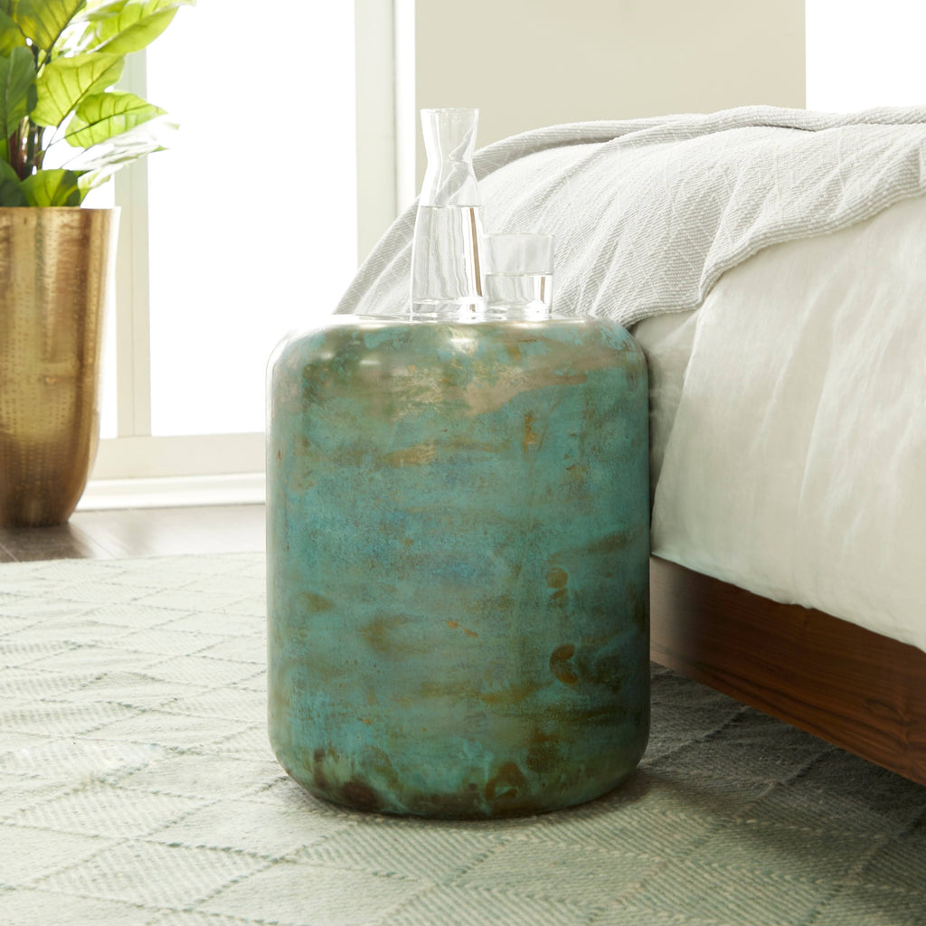 Blue and Silver Round Accent Table G5644