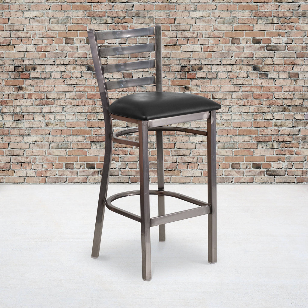Cherry Wood Seat Clear Coated Metal Frame Ladder Back Stool C986128