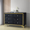 Velvet 6 Drawer Dresser with Gold Legs and Trim Q26144