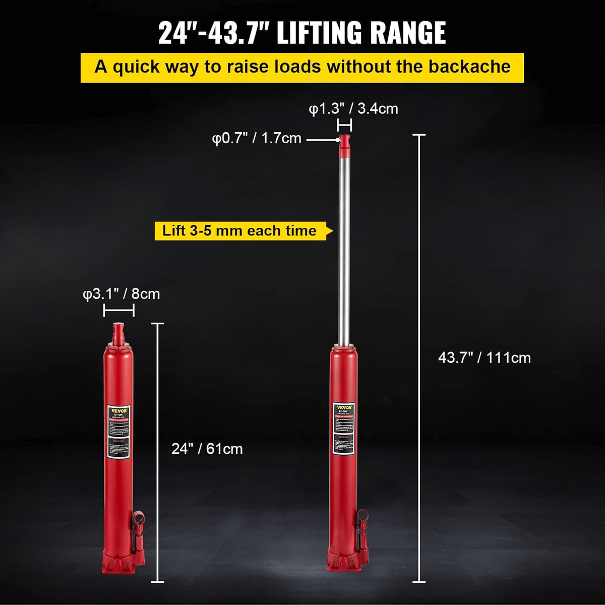 Hydraulic Long Ram Jack, 12 Tons Capacity, Red, Pack of 2 X396