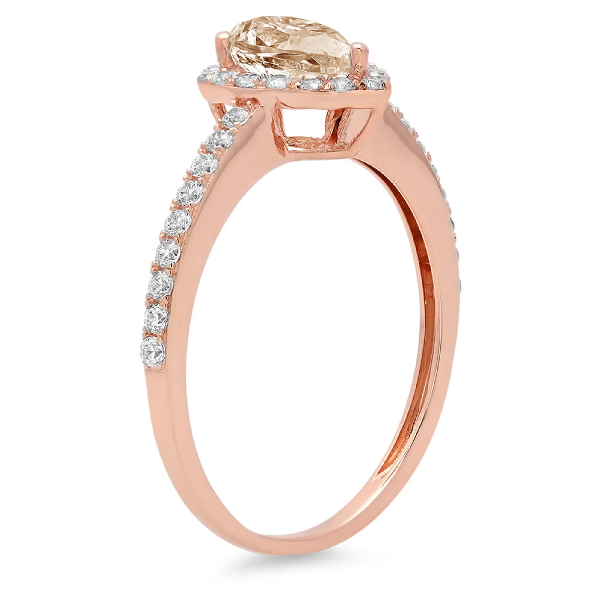 1.32ct Pear Cut Brown Champagne Simulated Diamond 18k Pink Rose Gold Halo Ring Size 3.5 U9687