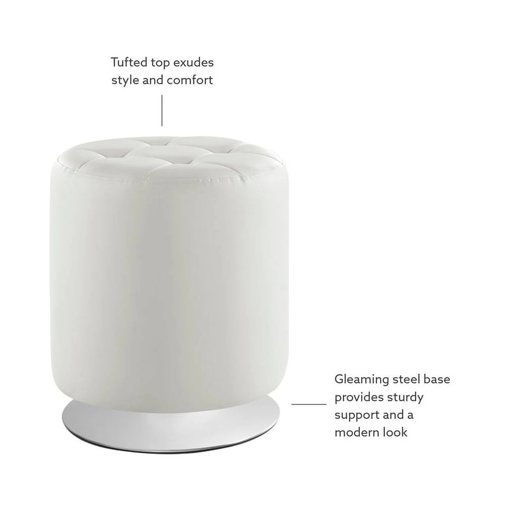 White Faux Leather Round Swivel Ottoman O459