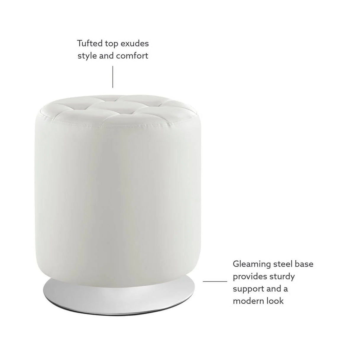 White Faux Leather Round Swivel Ottoman O459