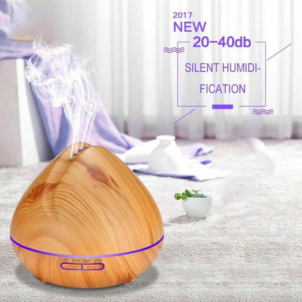 550ml Wood Grain Ultrasonic Cool Mist Aroma Essential Oil Diffuser X68156