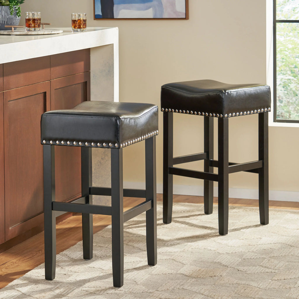 Black Backless Bonded Leather Bar Stool Set of 2 P322412