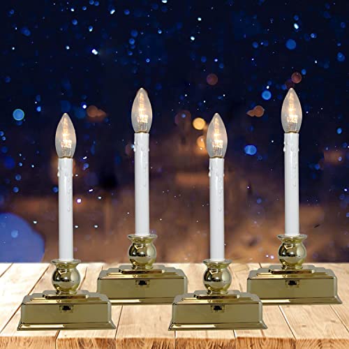 Set of 4 LED Flickering Candles with Gold Base D446827