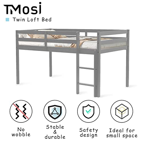 Solid Wood Twin Size Loft Bed with Ladders and Guard Rails V450