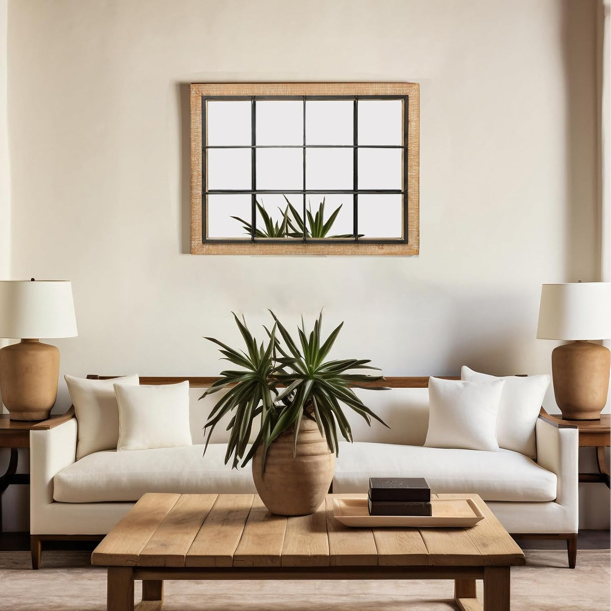 Windowpane Wall Mirror 24'' x 32'' Rectangle Wood Metal Frame J684661