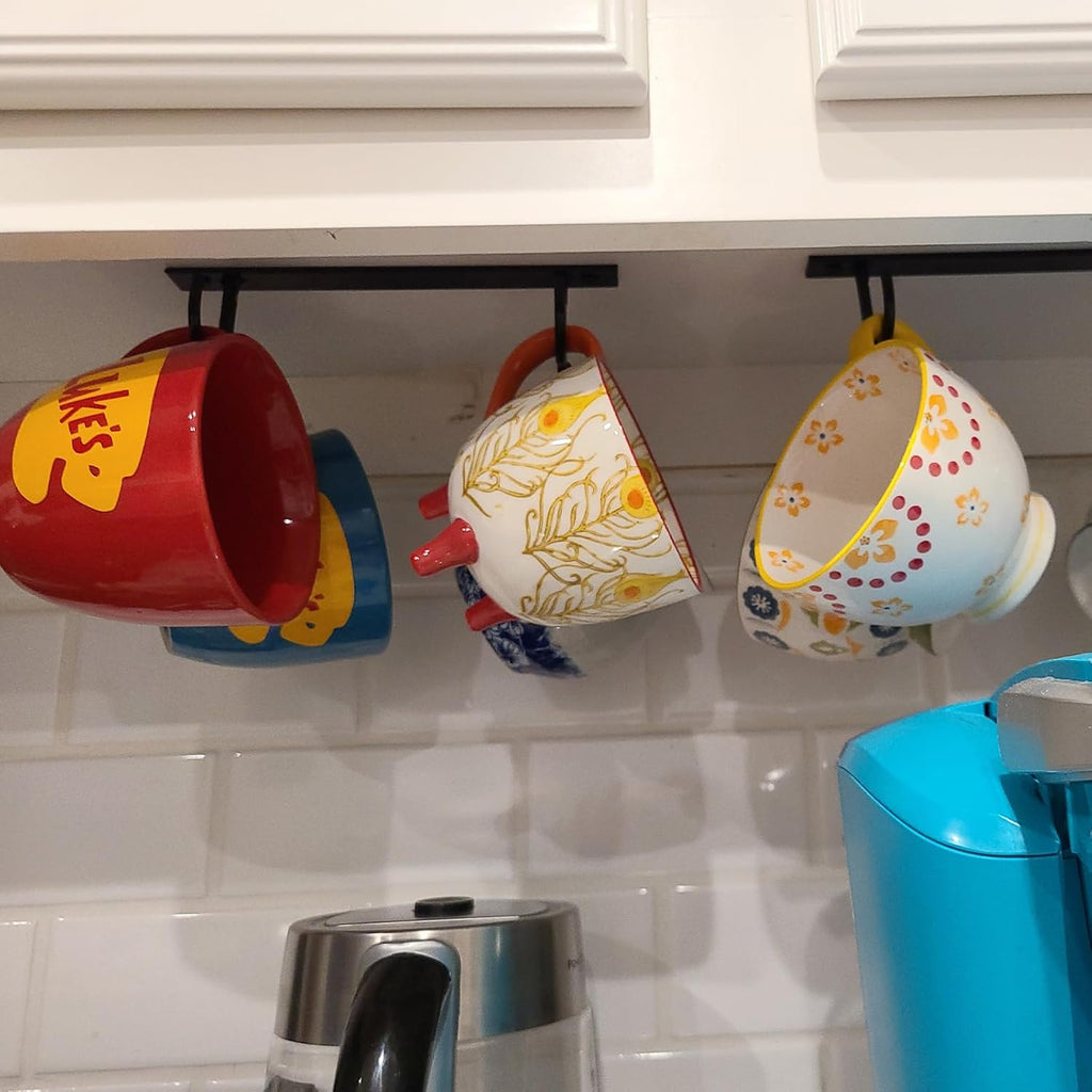 6 Pack Black Under Cabinet Mug Rack with 24 Hooks V42325