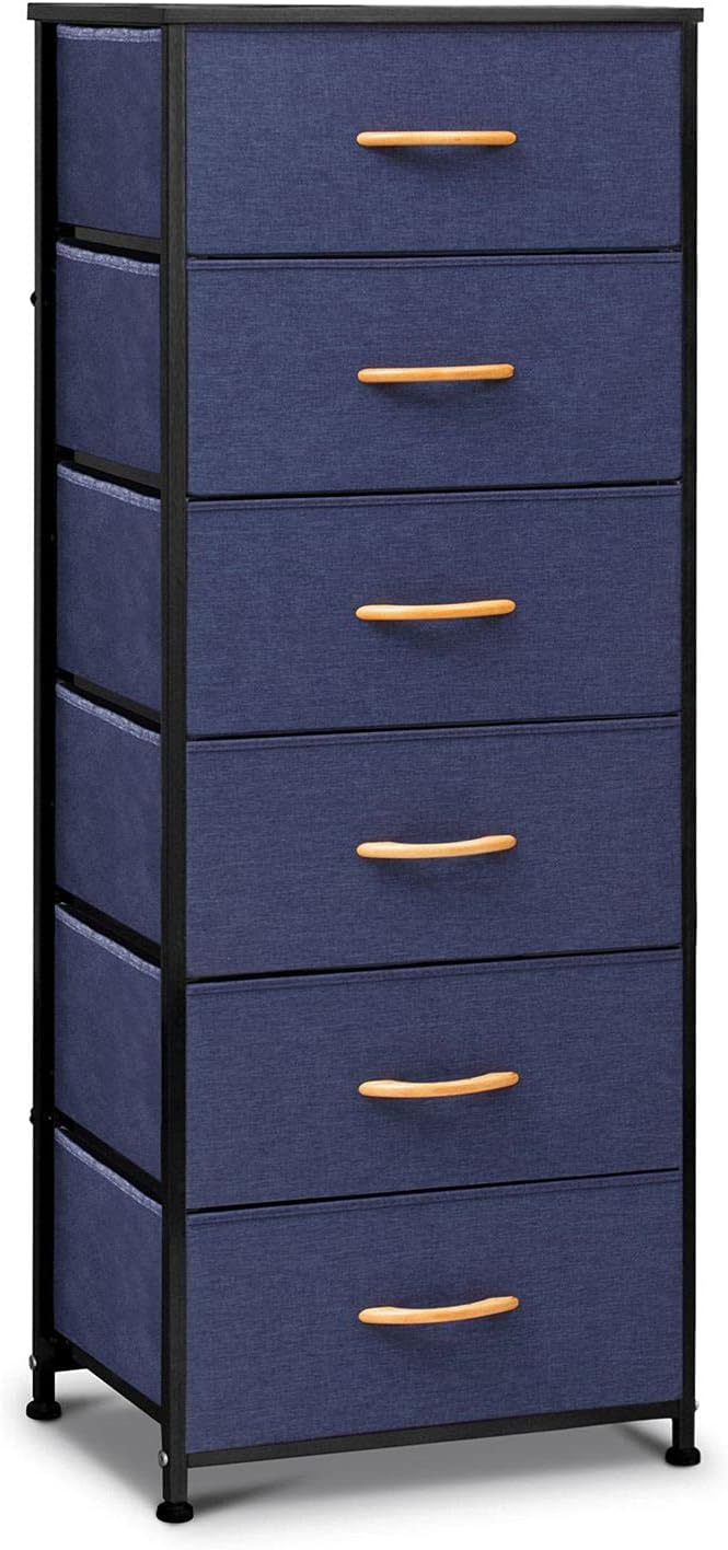 Brown 6 Drawer Fabric Dresser with Metal Frame M26799