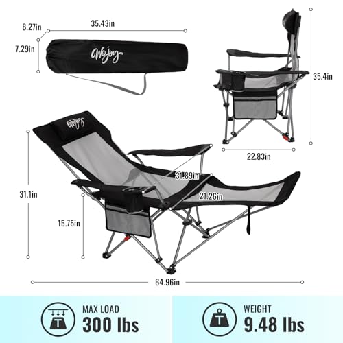 2-in-1 Reclining Camping Chair with Footrest Folding Lounge Chair with Adjustable Backrest U27820