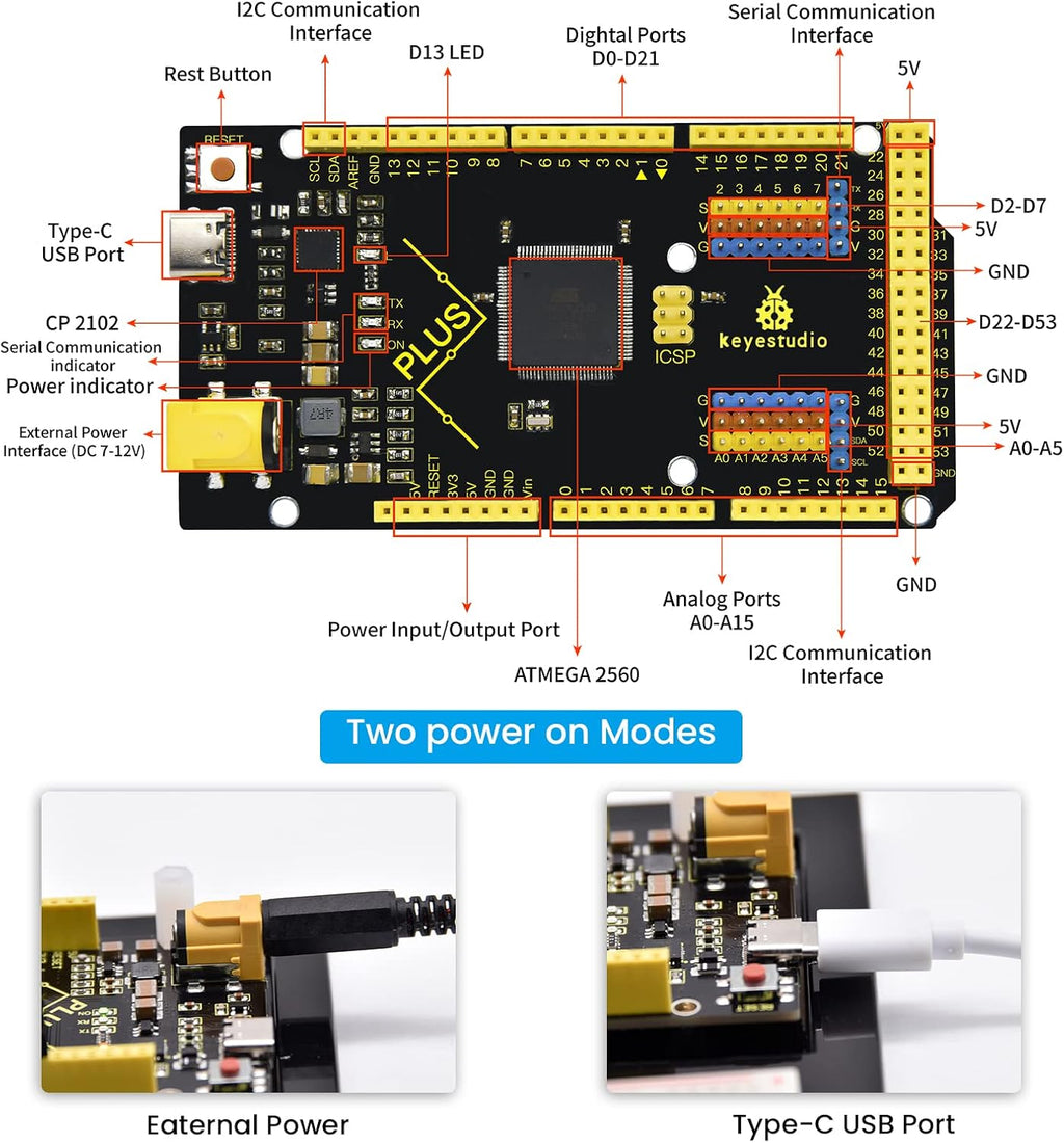 Starter Kit for Arduino MEGA Plus 2560 Board, Electronics Kit, Pack of 2 Y459326