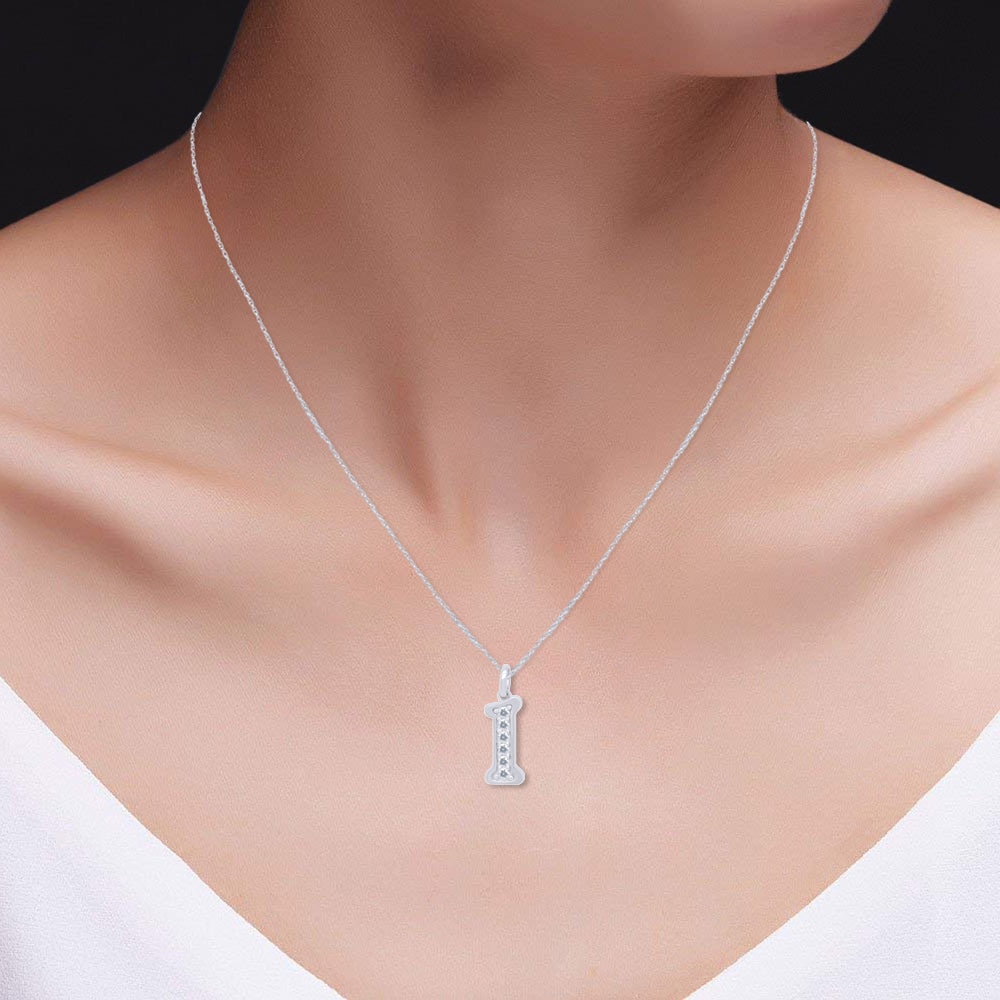 1/5 Ct Round Cut Moissanite Initial "I" Pendant Necklace in 14k White Gold Over Sterling Silver 18" Chain R40915
