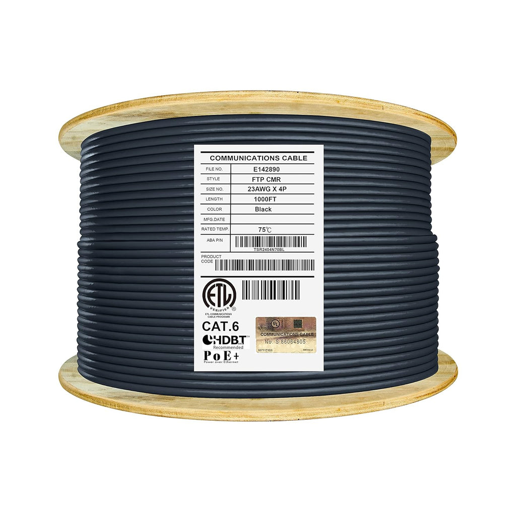 Cat6 Shielded Riser 1000ft F/UTP 23AWG Solid Bare Copper 550MHz Bulk Ethernet Cable Reel Orange I531