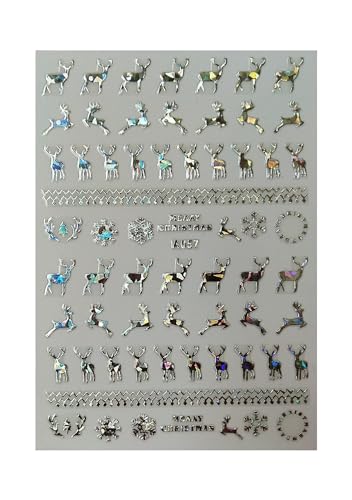 Christmas Reindeer Nail Art Sticker Laser Silver C79839