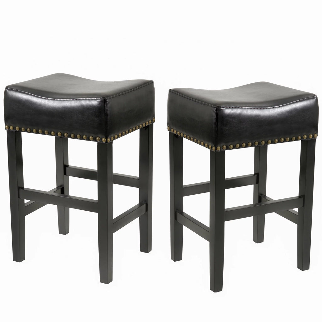 Black Backless Bonded Leather Bar Stool Set of 2 P322412