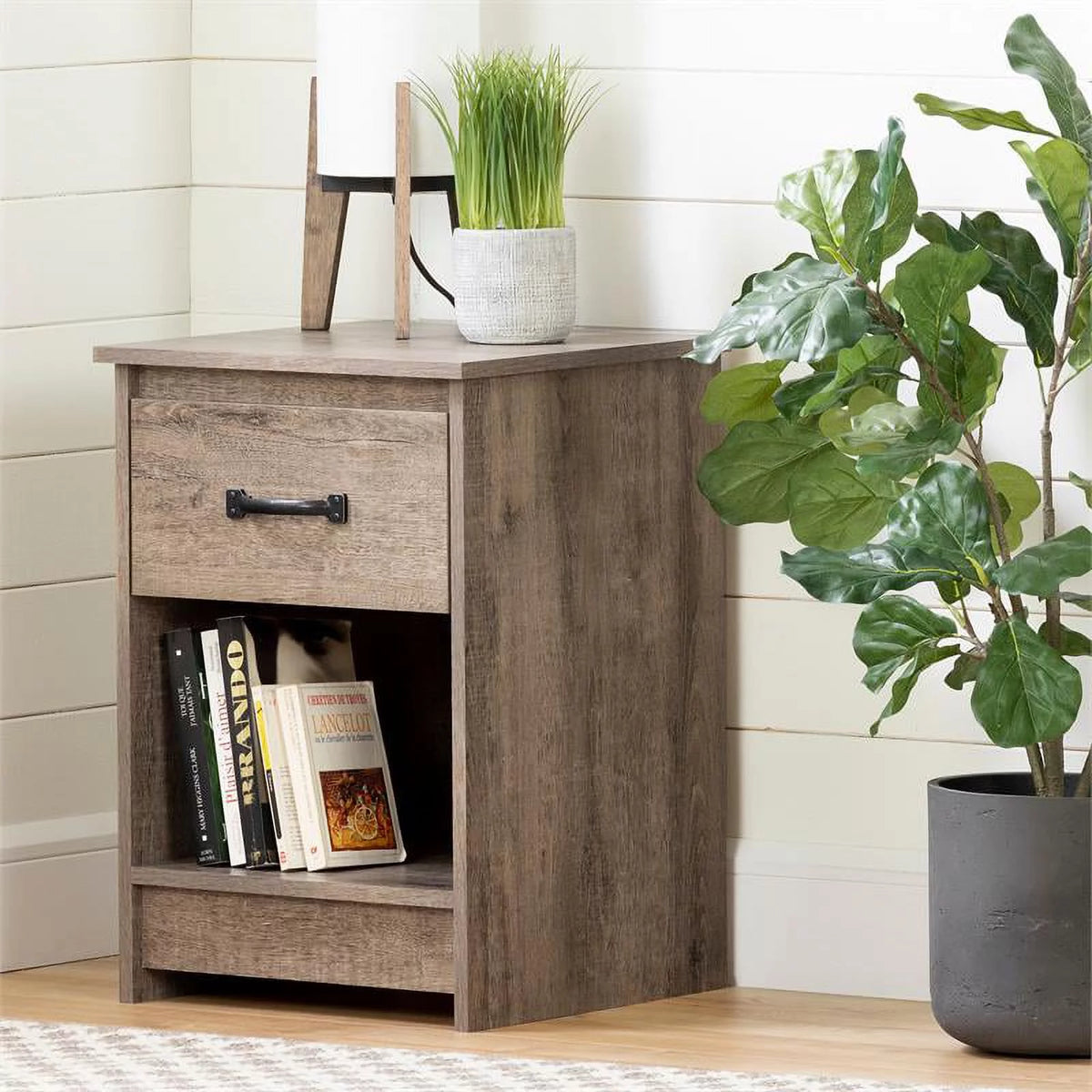 1 Drawer Wood Nightstand Set in Weathered Oak (Set of 2) R77652