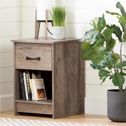 1 Drawer Wood Nightstand Set in Weathered Oak (Set of 2) R77652