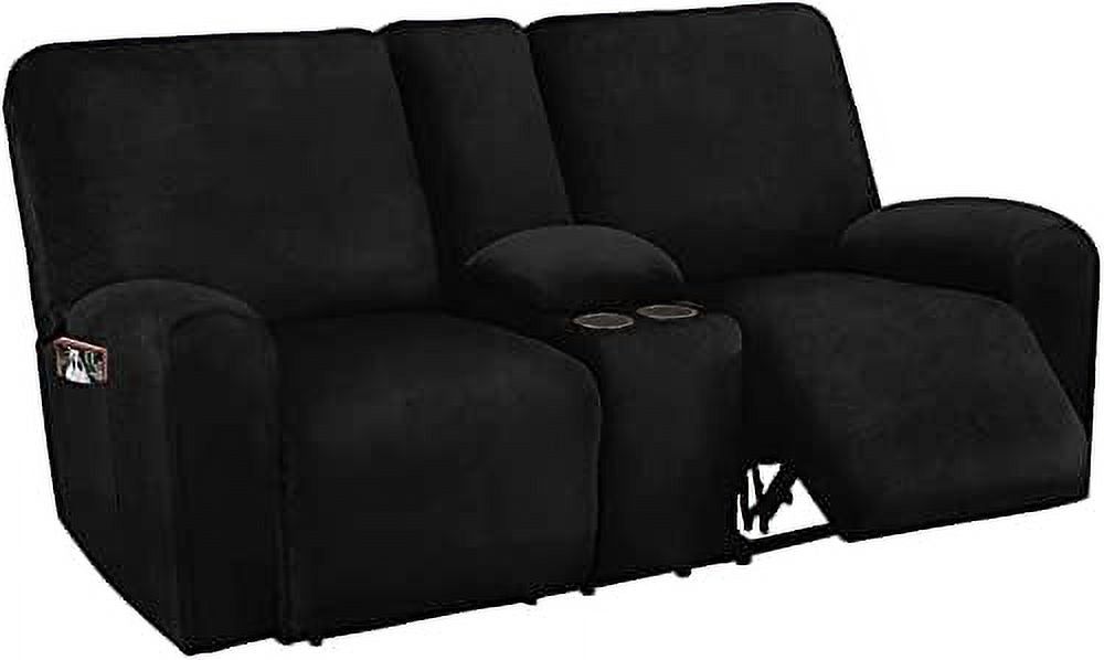 Ivory Velvet 2 Seater Loveseat Recliner Slipcovers with Middle Console A860583