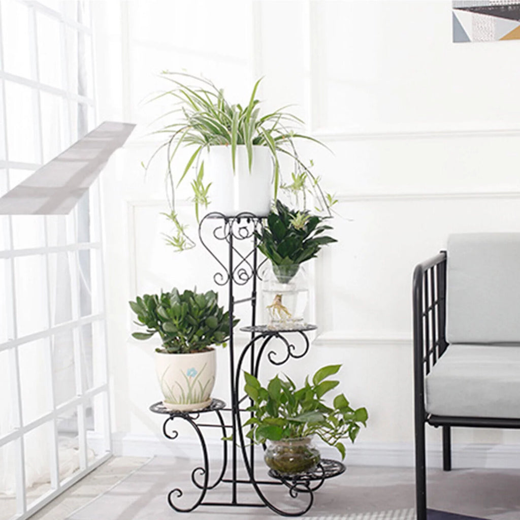 4 Tier Iron Plant Stand Wood Shelves N4482