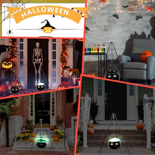 Large Plastic Black Cauldron with String Lights V382459