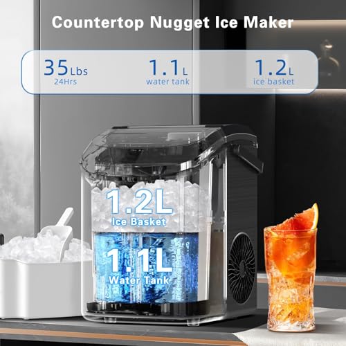 Countertop Nugget Ice Maker with Soft Chewable Pellet Ice, Self-Cleaning, Black L5197