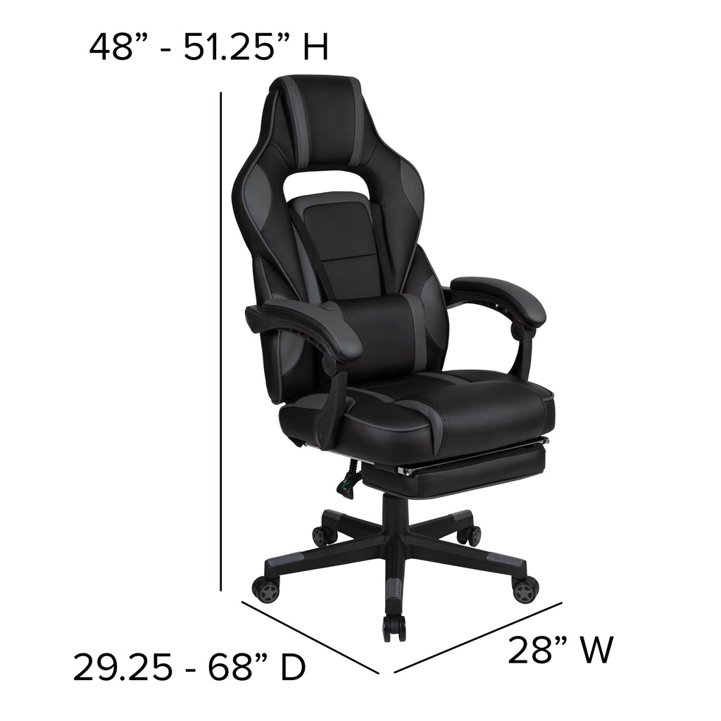 Black Gray Ergonomic Reclining Gaming Chair with Footrest S8769